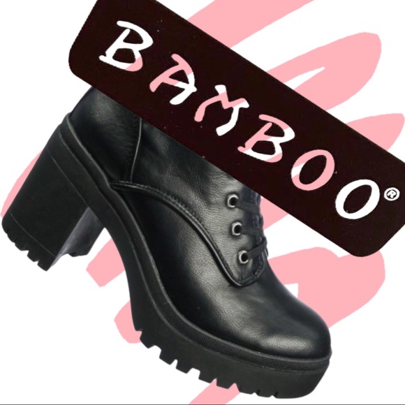 NEW Bamboo Regal Black Lug Sole Heeled Combat Boot - Picture 4 of 8